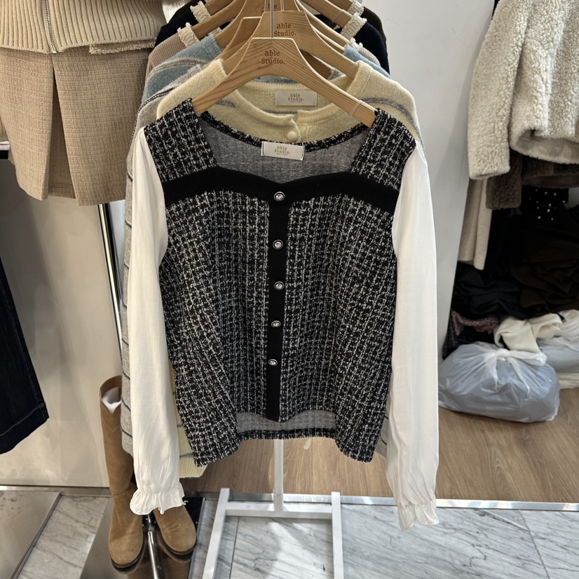 ABLESTUDIO東大門㊣實拍女士新款休閑人氣襯衫蕾絲衫假兩件ABLESTUDIO襯衫/蕾絲衫圖色2