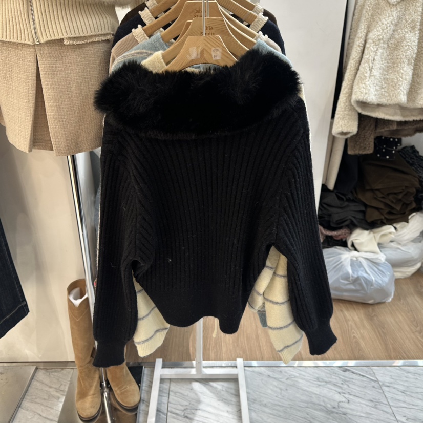 ABLESTUDIO韓國代購㊣女裝新款熱賣休閑真品25秋冬針織衫貂皮ABLESTUDIO針織衫