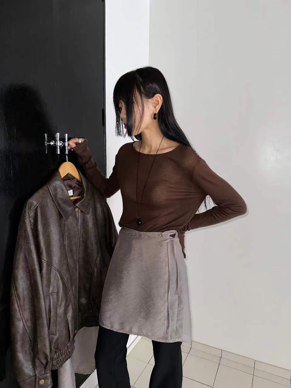 US韓國直郵㊣女裝新款時尚休閑推薦人氣真品長袖T恤天絲羊毛JANEMORIS長袖T恤