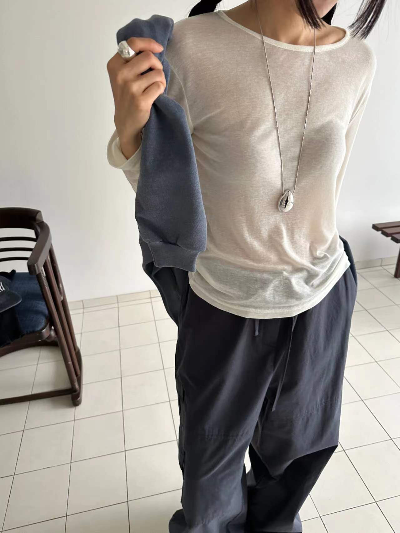 US韓國直郵㊣女裝新款時尚休閑推薦人氣真品長袖T恤天絲羊毛JANEMORIS長袖T恤圖色1