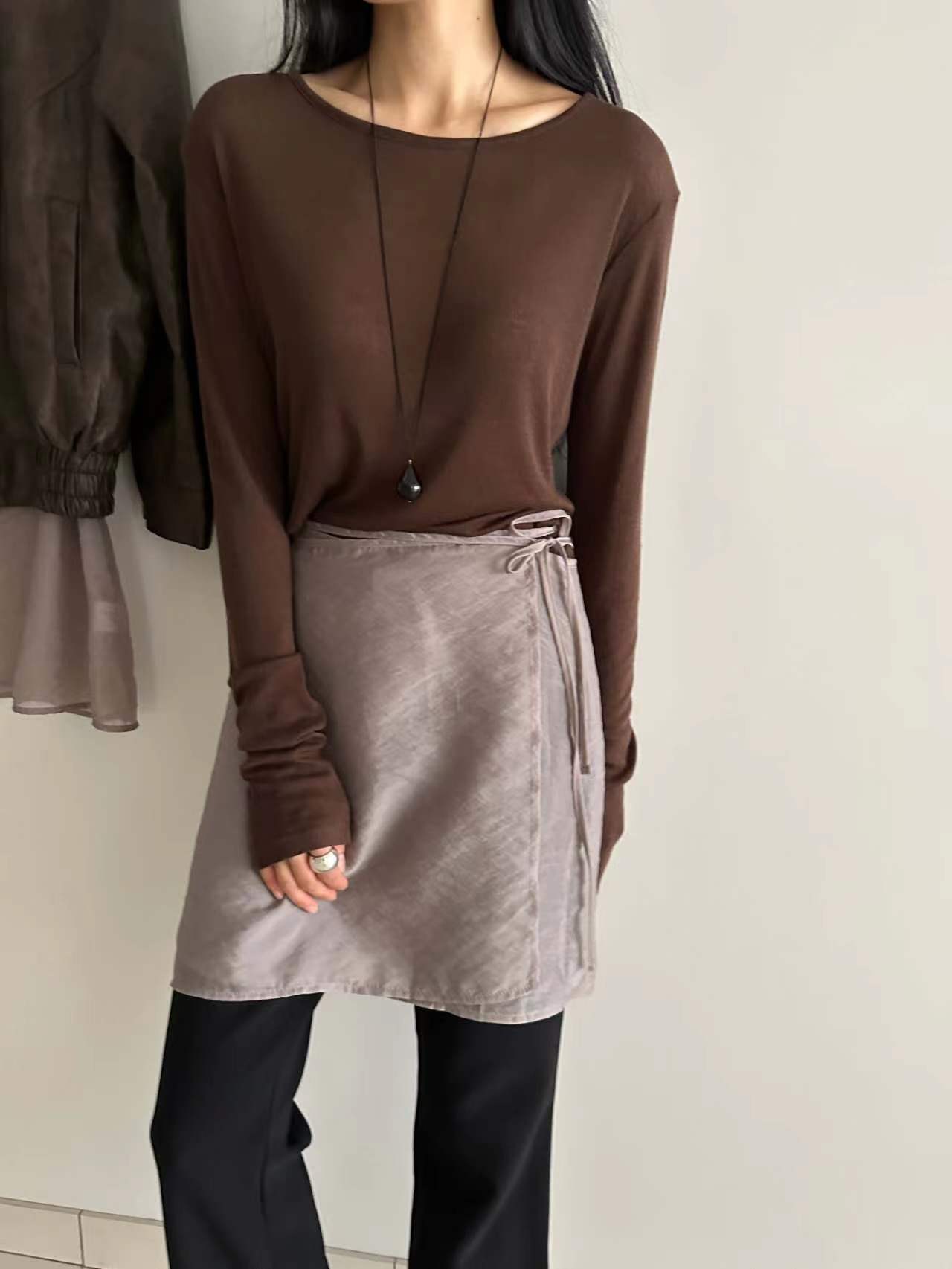 US韓國直郵㊣女裝新款時尚休閑推薦人氣真品長袖T恤天絲羊毛JANEMORIS長袖T恤圖色4