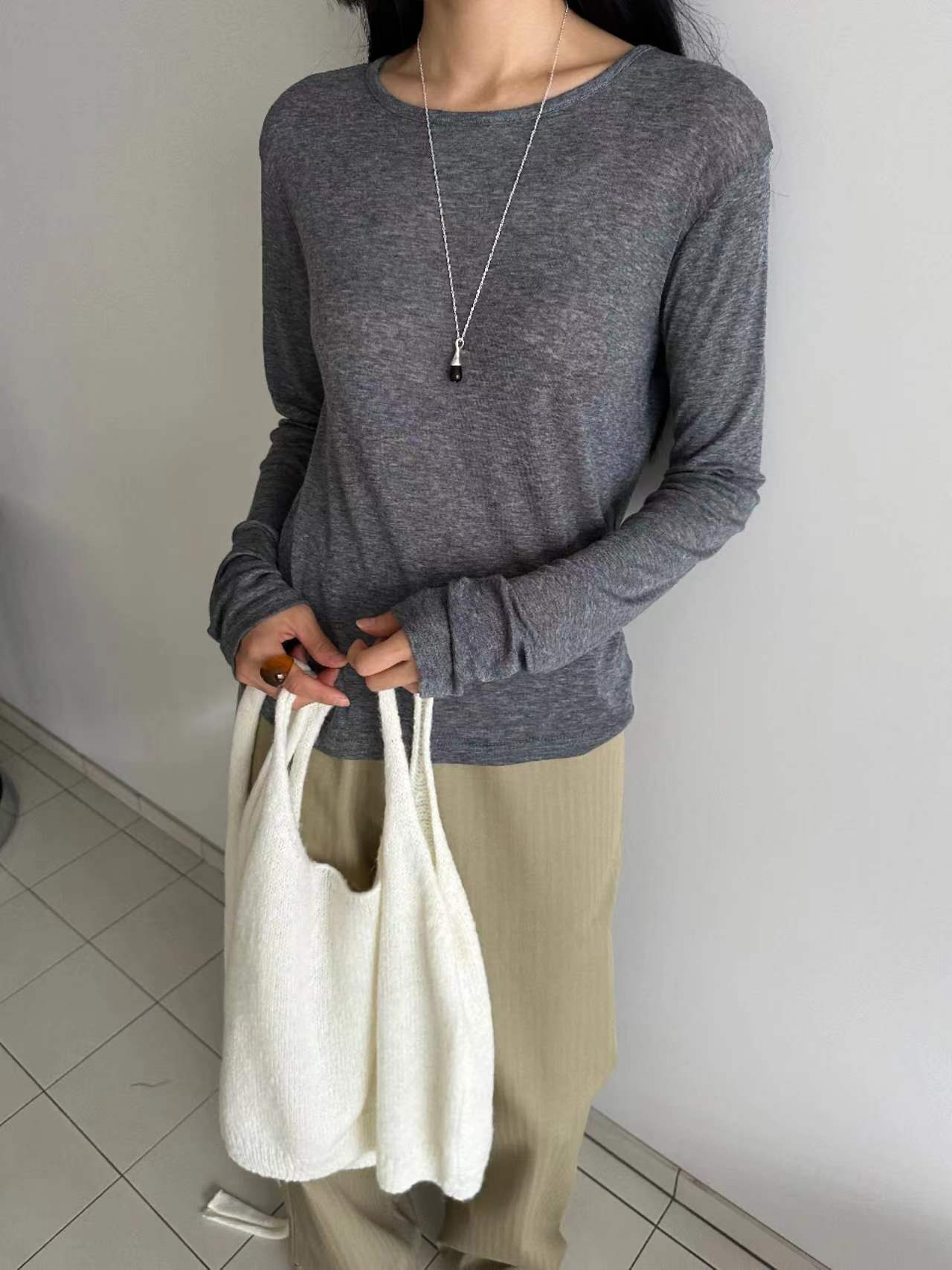 US韓國直郵㊣女裝新款時尚休閑推薦人氣真品長袖T恤天絲羊毛JANEMORIS長袖T恤圖色5