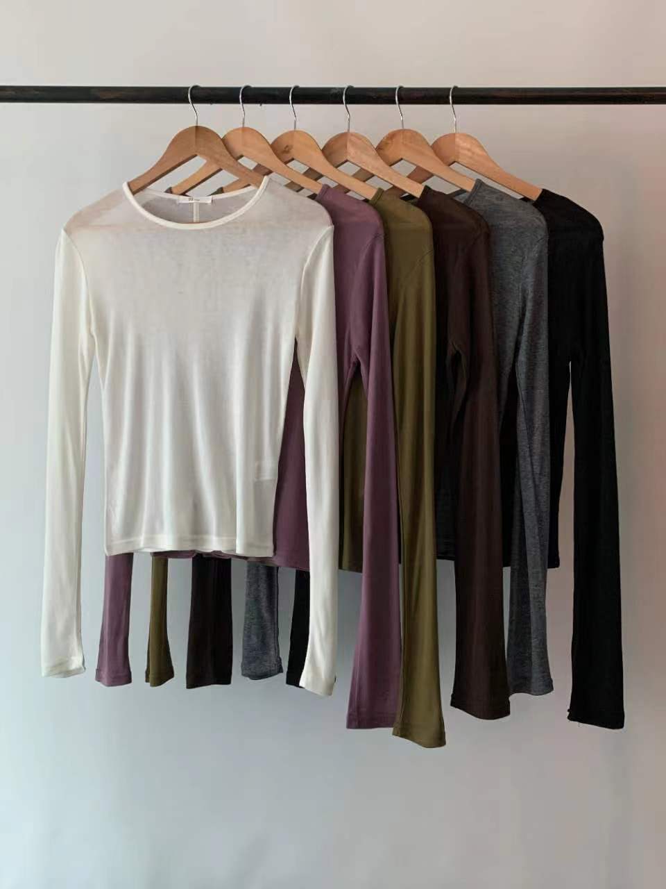 US韓國直郵㊣女裝新款時尚休閑推薦人氣真品長袖T恤天絲羊毛JANEMORIS長袖T恤圖色6左六色