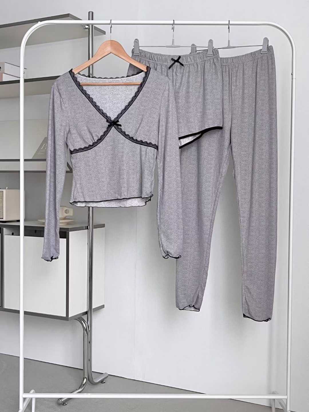 VICTORIA-P東大門㊣代購女士新品時尚25秋冬推薦睡衣三件套VICTORIA睡衣圖色1