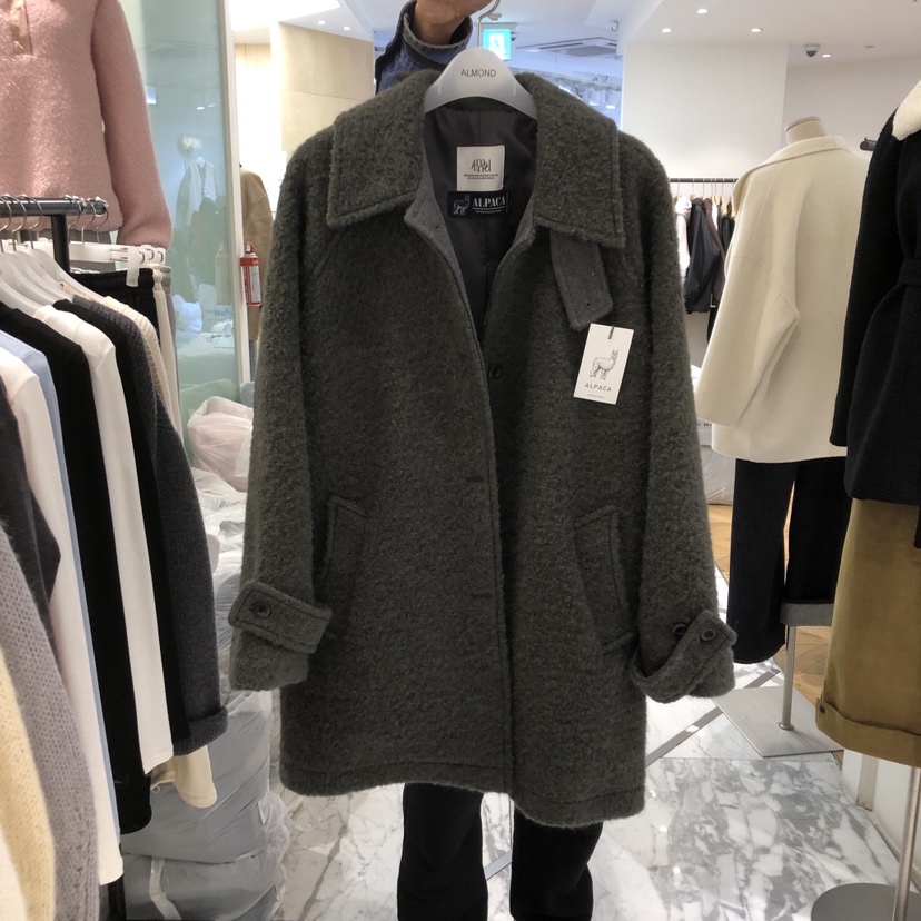ALMOND韓國代購㊣女裝新款25秋冬推薦時尚中長款大衣羊駝毛ALMOND中長款大衣圖色2