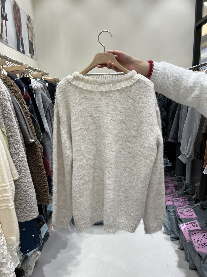 MARIE MARIE韓國代購㊣女裝新款推薦時尚職業針織衫荷葉邊MARIE MARIE針織衫