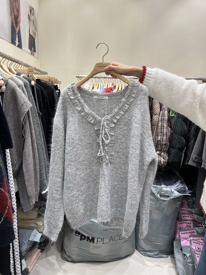 MARIE MARIE韓國代購㊣女裝新款推薦時尚職業針織衫荷葉邊MARIE MARIE針織衫圖色2
