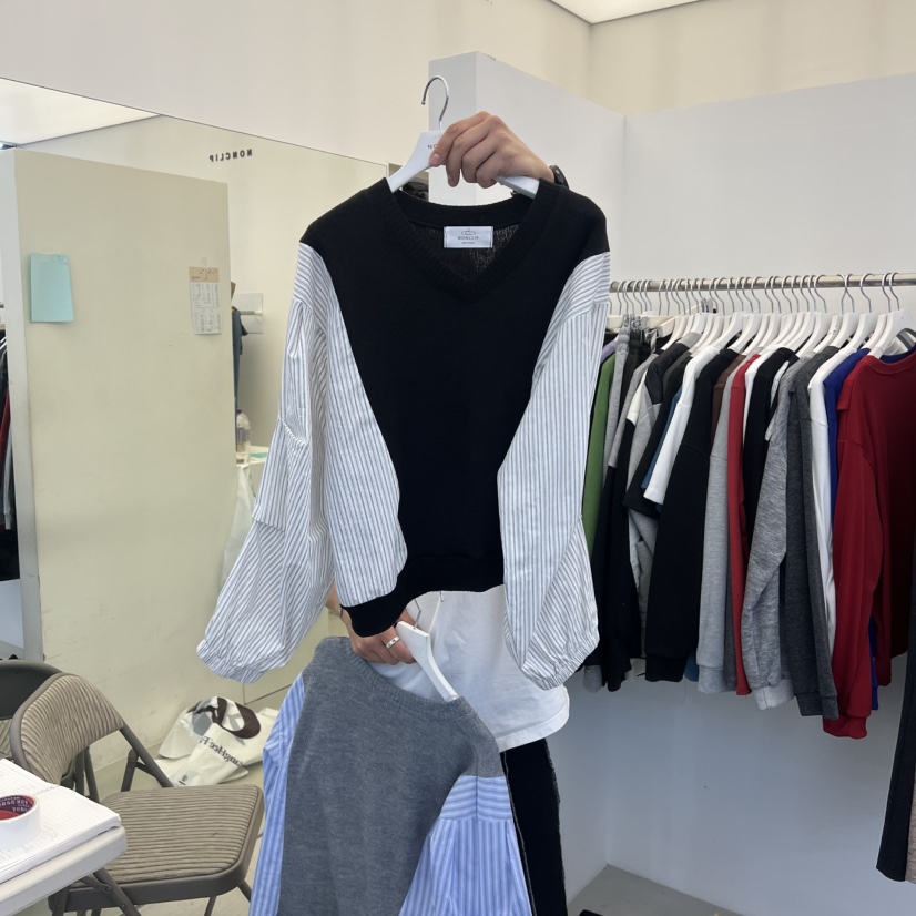 NON CLIP韓國直郵㊣女士新品時尚人氣25秋冬真品針織衫條紋NON CLIP針織衫圖色2