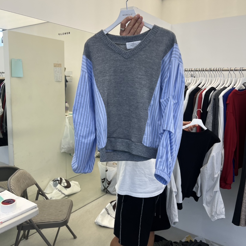 NON CLIP韓國直郵㊣女士新品時尚人氣25秋冬真品針織衫條紋NON CLIP針織衫圖色3