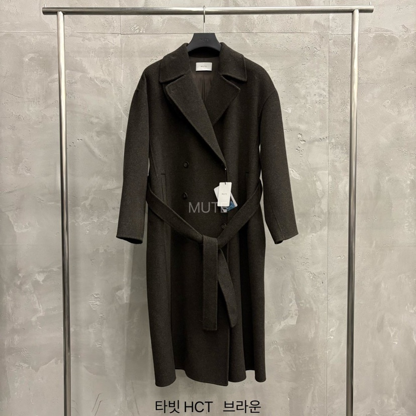 MUTE-P東大門㊣實拍女士新款真品職業時尚中長款大衣含腰帶MUTE中長款大衣圖色1棕色