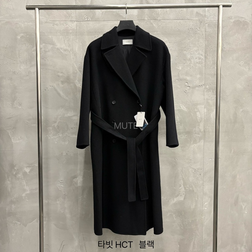 MUTE-P東大門㊣實拍女士新款真品職業時尚中長款大衣含腰帶MUTE中長款大衣圖色2黑色