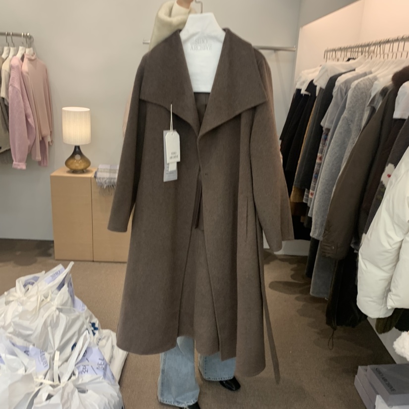 SIHO ARCHIVE韓國代購㊣女裝新款時尚中長款大衣手工制作含腰帶SIHO ARCHIVE中長款大衣圖色1