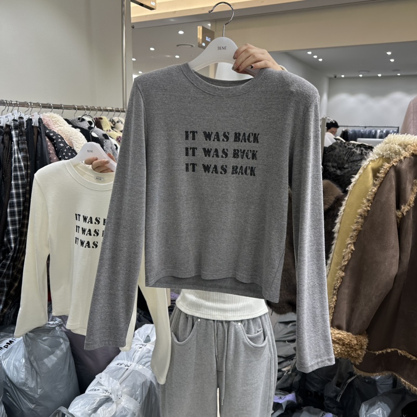 BENE韓國代購㊣女士新品休閑25秋冬時尚職業真品推薦長袖T恤BENE長袖T恤圖色2