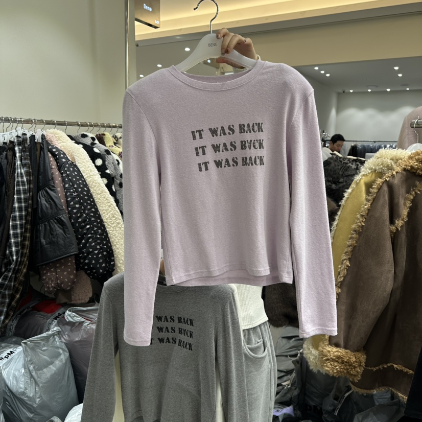 BENE韓國代購㊣女士新品休閑25秋冬時尚職業真品推薦長袖T恤BENE長袖T恤圖色3