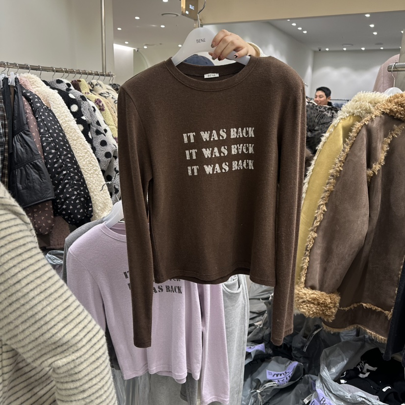 BENE韓國代購㊣女士新品休閑25秋冬時尚職業真品推薦長袖T恤BENE長袖T恤圖色4