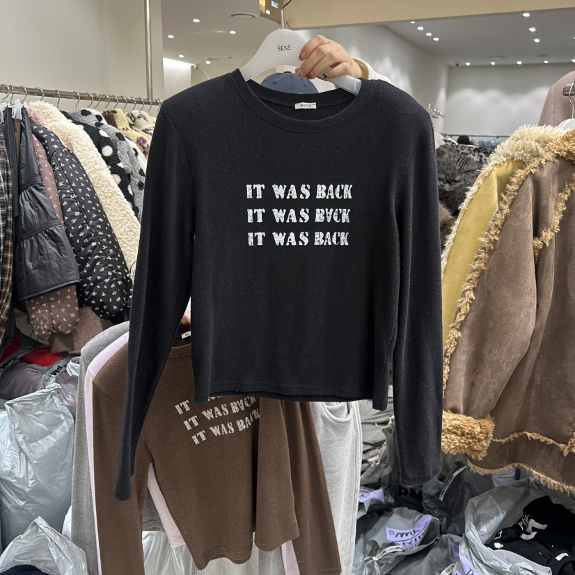 BENE韓國代購㊣女士新品休閑25秋冬時尚職業真品推薦長袖T恤BENE長袖T恤圖色5黑色