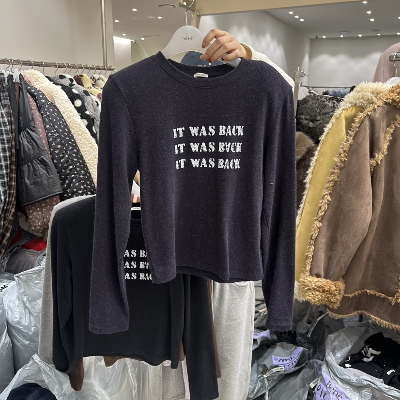 BENE韓國代購㊣女士新品休閑25秋冬時尚職業真品推薦長袖T恤BENE長袖T恤圖色6墨色