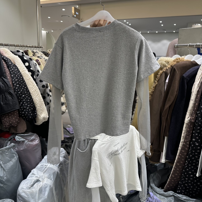 BENE韓國代購㊣女士新款熱賣25秋冬真品時尚休閑長袖T恤假兩件BENE長袖T恤