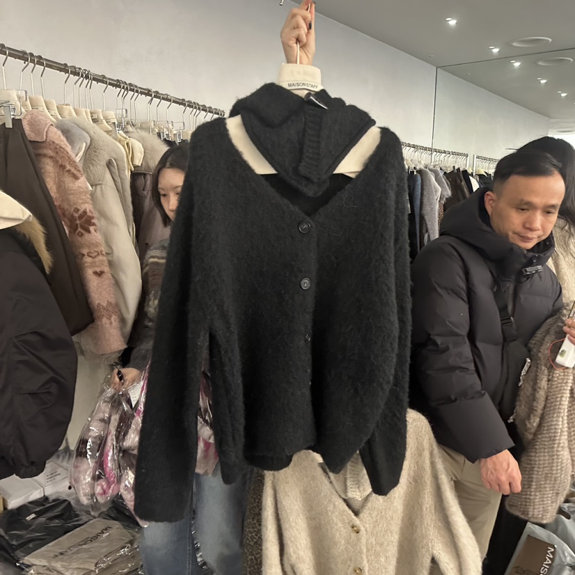 DOUBLE STANDARD/LE SMOKING/MAISONSTAFF東大門㊣代購女裝新款真品毛衣含帽子套裝開衫連帽MAISONSTAFF毛衣圖色2黑色