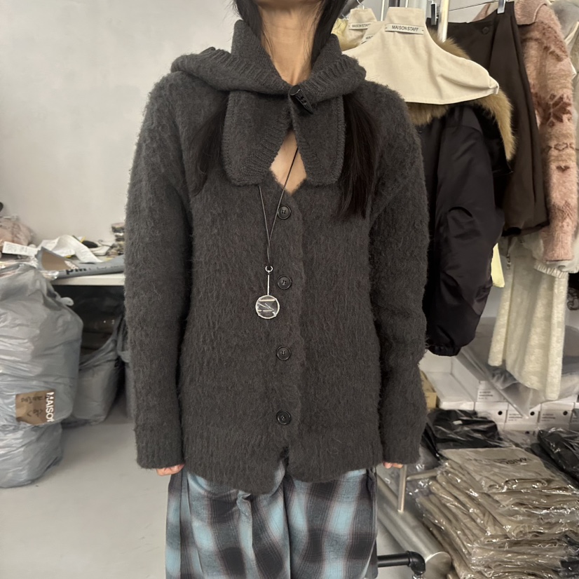 DOUBLE STANDARD/LE SMOKING/MAISONSTAFF東大門㊣代購女裝新款真品毛衣含帽子套裝開衫連帽MAISONSTAFF毛衣圖色3墨色