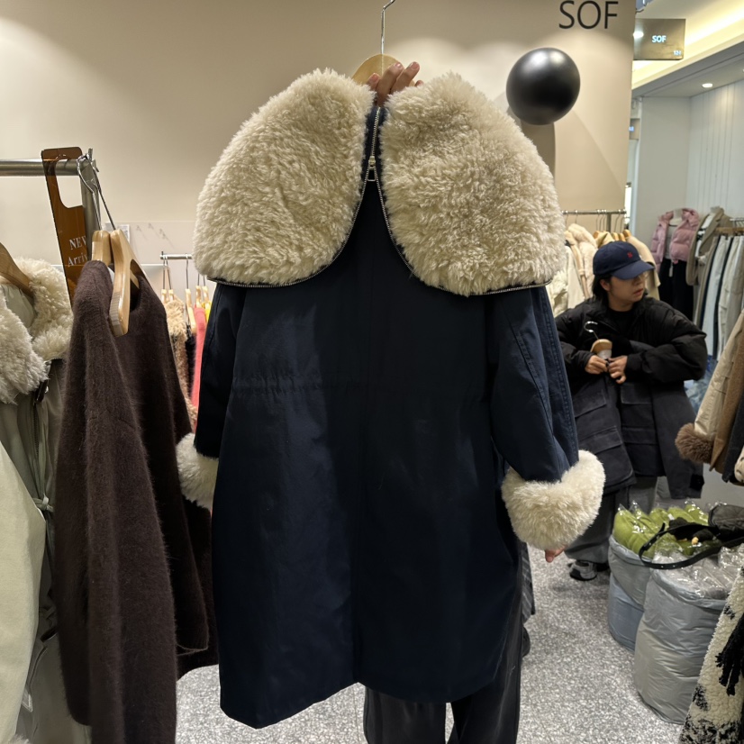 SOF東大門㊣代購女裝新款推薦25秋冬熱賣職業時尚長款棉服帆布SOF長款棉服