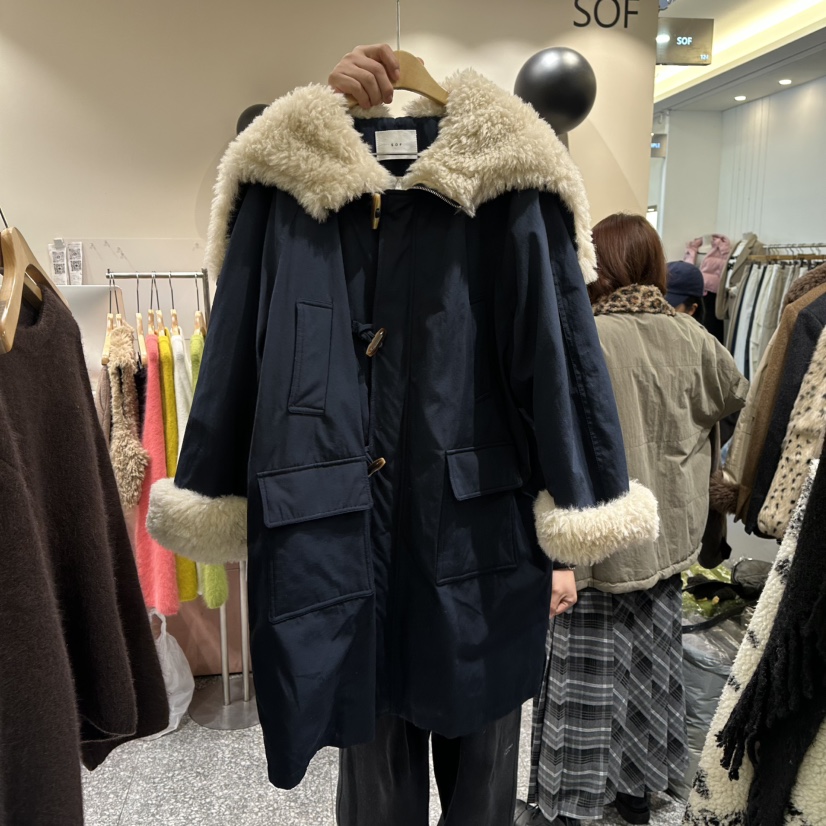 SOF東大門㊣代購女裝新款推薦25秋冬熱賣職業時尚長款棉服帆布SOF長款棉服圖色1