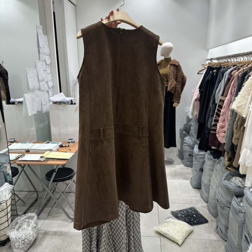 XPARTY東大門㊣代購女裝新品職業熱賣25秋冬時尚連衣裙絨面革XPARTY連衣裙