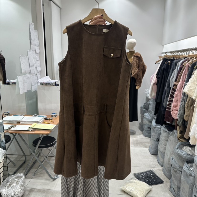 XPARTY東大門㊣代購女裝新品職業熱賣25秋冬時尚連衣裙絨面革XPARTY連衣裙圖色2