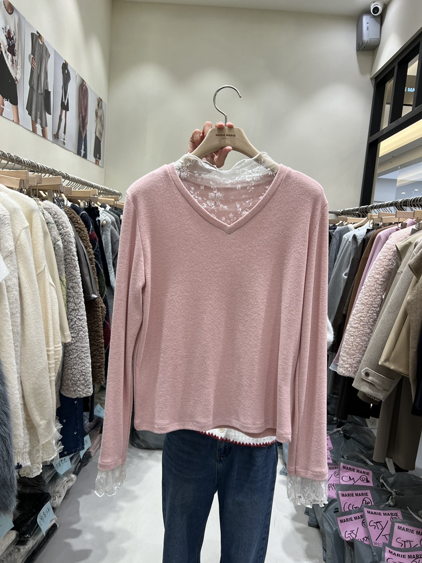 MARIE MARIE韓國直郵㊣女裝新款職業真品25秋冬長袖T恤蕾絲MARIE MARIE長袖T恤圖色1