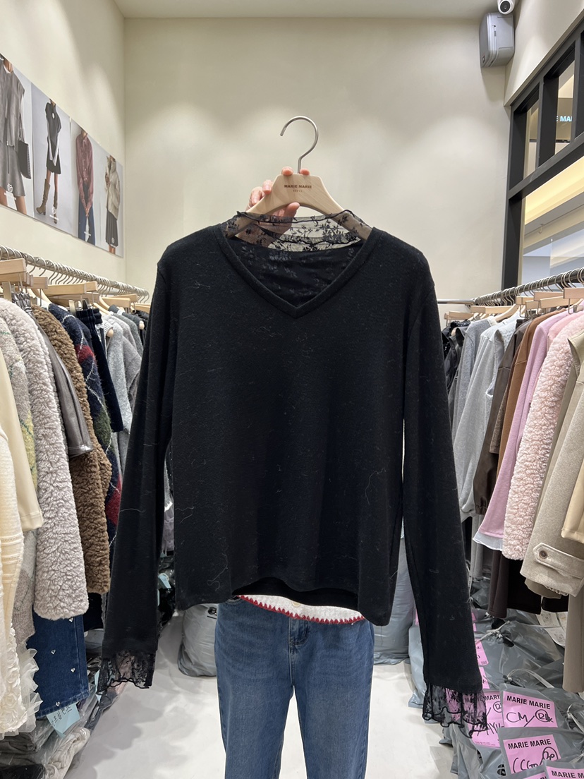 MARIE MARIE韓國直郵㊣女裝新款職業真品25秋冬長袖T恤蕾絲MARIE MARIE長袖T恤圖色2