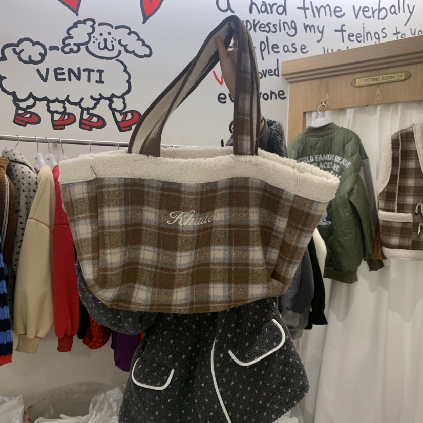 VENTI東大門㊣實拍女裝新品時尚熱賣25秋冬職業推薦手提包格紋VENTI手提包圖色1