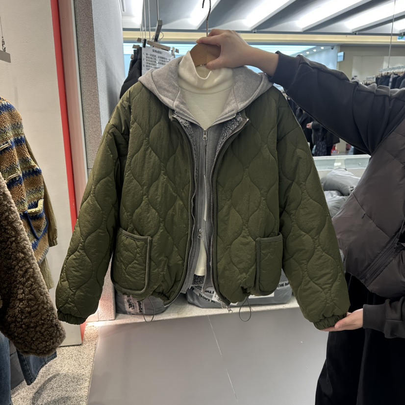 ATPZ韓國直郵㊣女裝新品休閑熱賣人氣推薦短款棉服假兩件連帽ATTENTION PLEAES短款棉服圖色1