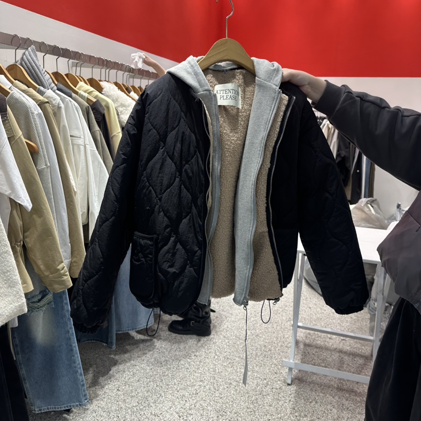 ATPZ韓國直郵㊣女裝新品休閑熱賣人氣推薦短款棉服假兩件連帽ATTENTION PLEAES短款棉服圖色2