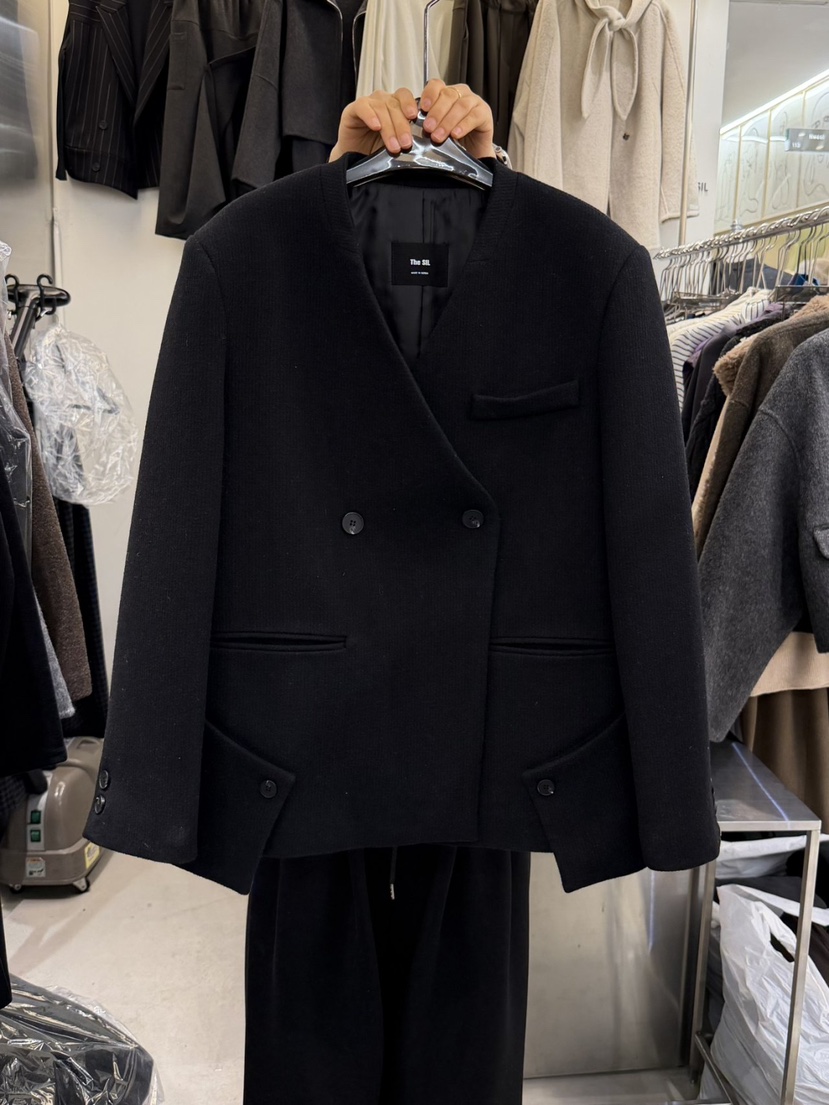 THE SIL韓國代購㊣女士新品職業時尚熱賣真品短款大衣抓絨THE SIL/1 2ILLY短款大衣圖色1
