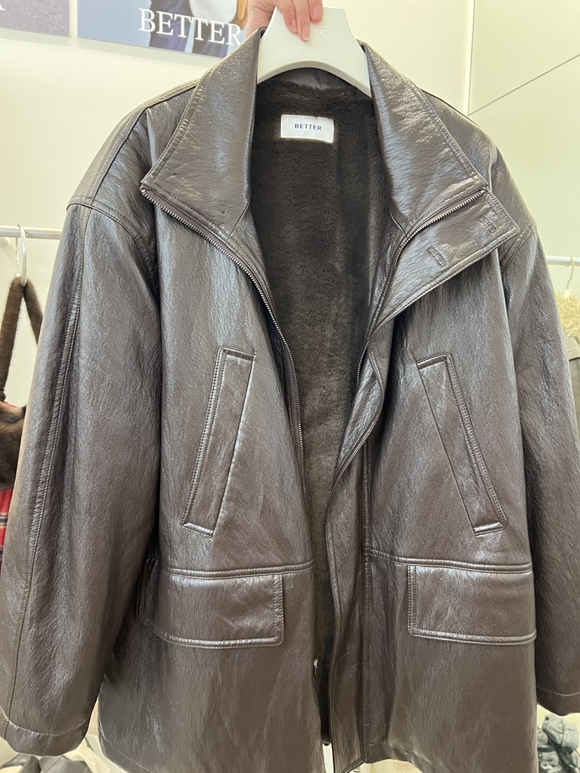 BETTER韓國代購㊣女士新品25秋冬熱賣推薦真品時尚夾克皮革BETTER夾克圖色1棕色
