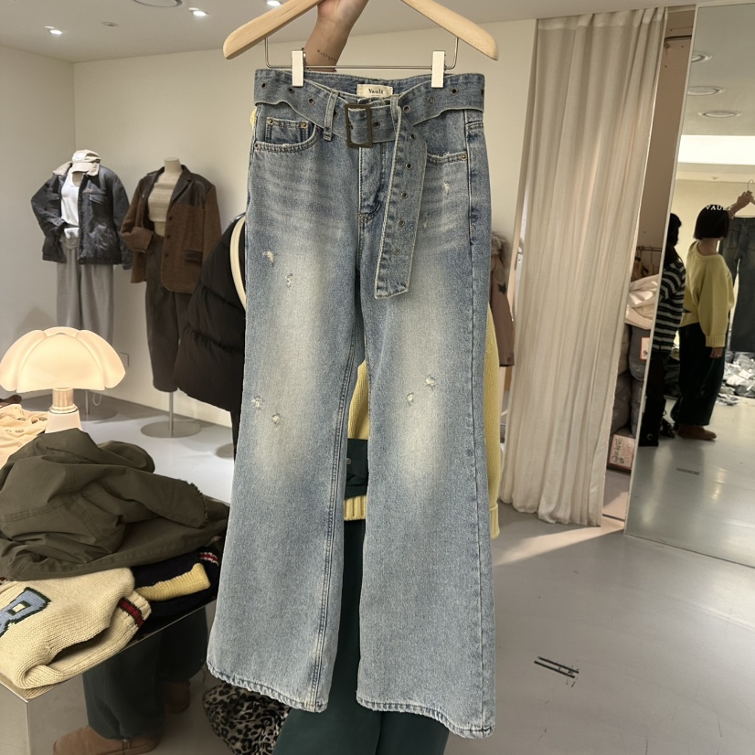 VAULT韓國代購㊣女裝新款真品25秋冬人氣推薦職業牛仔褲加絨VAULT牛仔褲圖色1