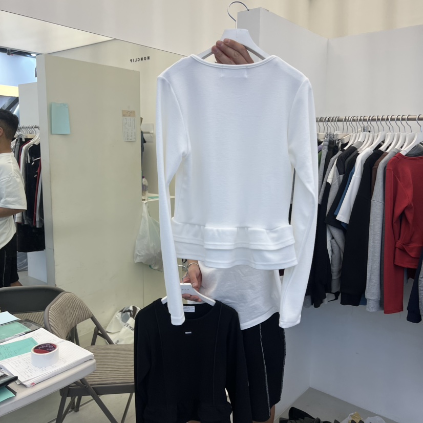 NON CLIP韓國直郵㊣女裝新款職業25秋冬休閑推薦長袖T恤褶皺NON CLIP長袖T恤