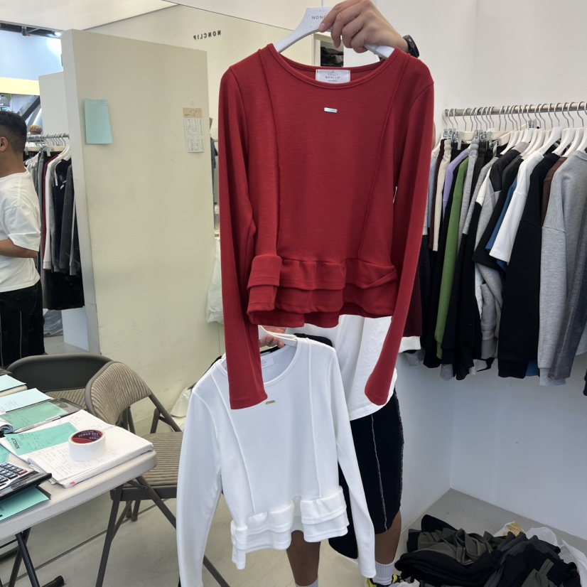 NON CLIP韓國直郵㊣女裝新款職業25秋冬休閑推薦長袖T恤褶皺NON CLIP長袖T恤圖色2