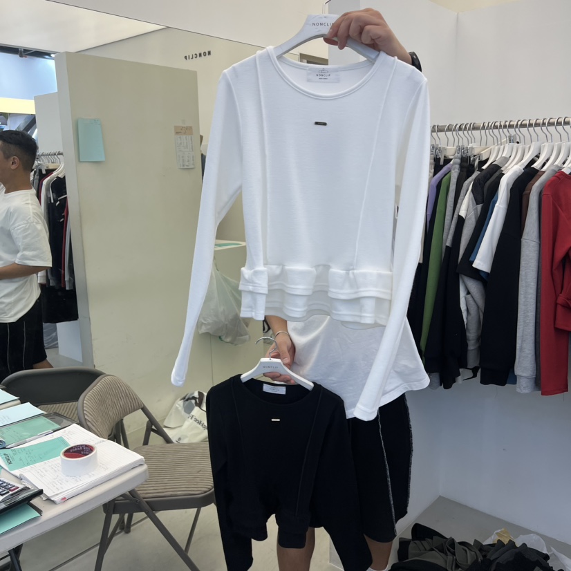 NON CLIP韓國直郵㊣女裝新款職業25秋冬休閑推薦長袖T恤褶皺NON CLIP長袖T恤圖色4