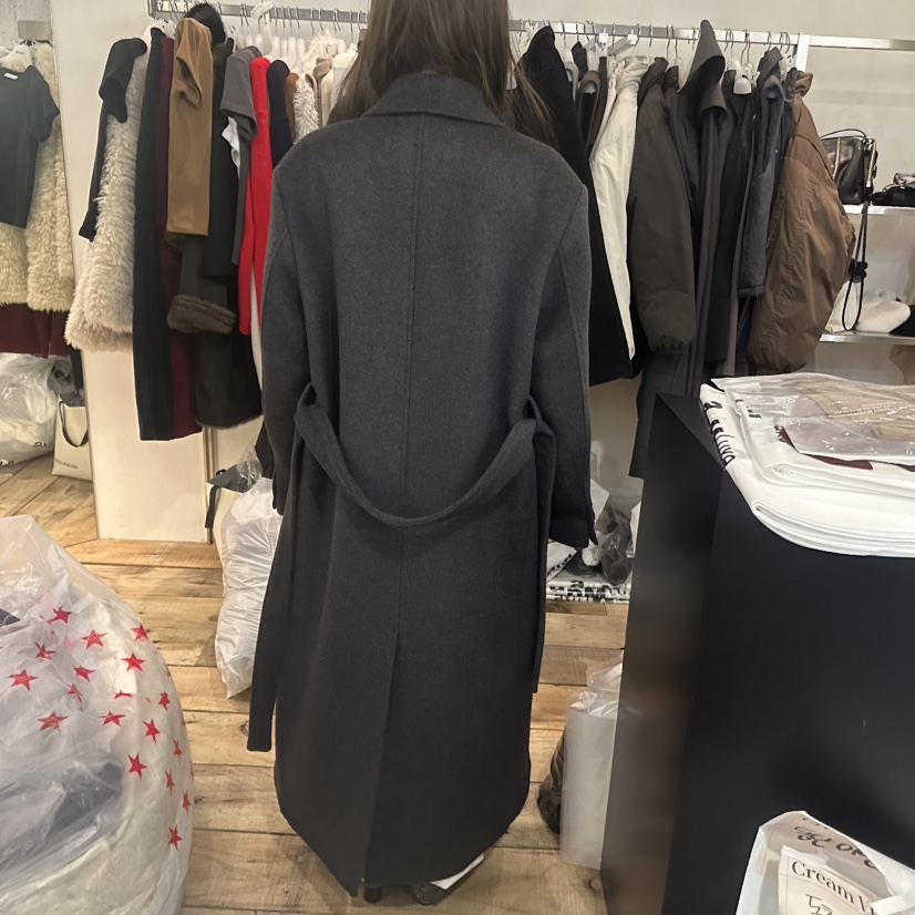 CREAM VILLA東大門㊣代購女士新品推薦中長款大衣含腰帶CREAMVILLA中長款大衣