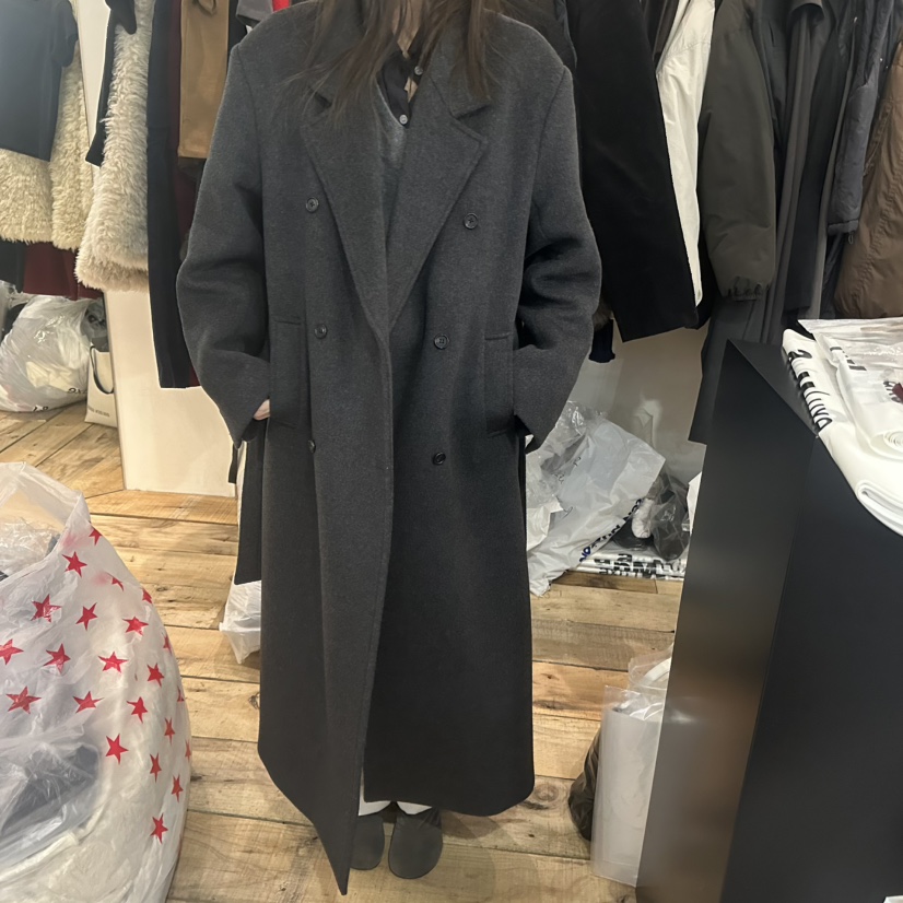 CREAM VILLA東大門㊣代購女士新品推薦中長款大衣含腰帶CREAMVILLA中長款大衣圖色1墨色