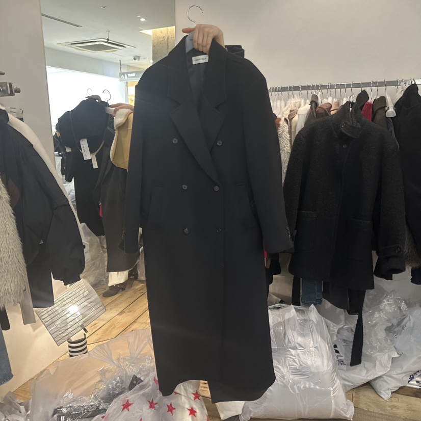 CREAM VILLA東大門㊣代購女士新品推薦中長款大衣含腰帶CREAMVILLA中長款大衣圖色2黑色