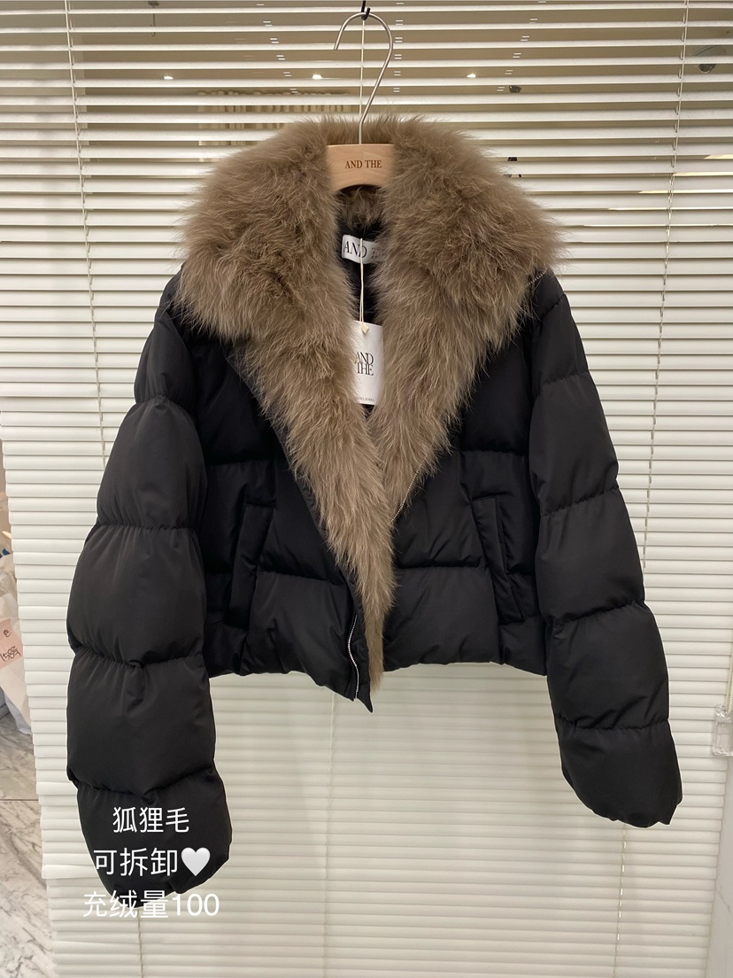 AND THE韓國代購㊣女士新品職業休閑時尚短款羽絨服毛絨狐貍AND THE短款羽絨服圖色1