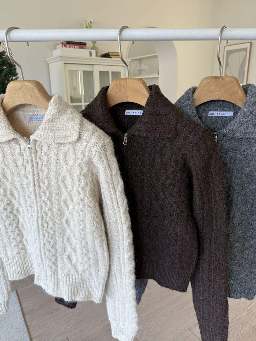 SOLAR東大門㊣實拍女裝新款真品25秋冬休閑時尚人氣針織衫拉鏈SOLAR針織衫