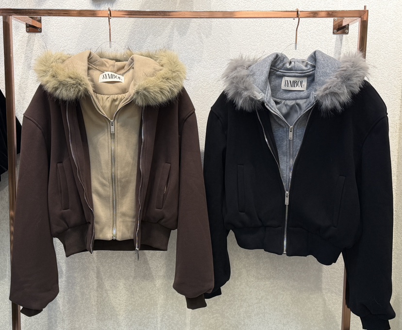 SYMBOL東大門㊣直郵女士新款時尚夾克連帽拉鏈衫假兩件雙排扣SYMBOL夾克