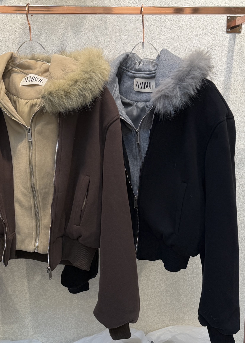 SYMBOL東大門㊣直郵女士新款時尚夾克連帽拉鏈衫假兩件雙排扣SYMBOL夾克