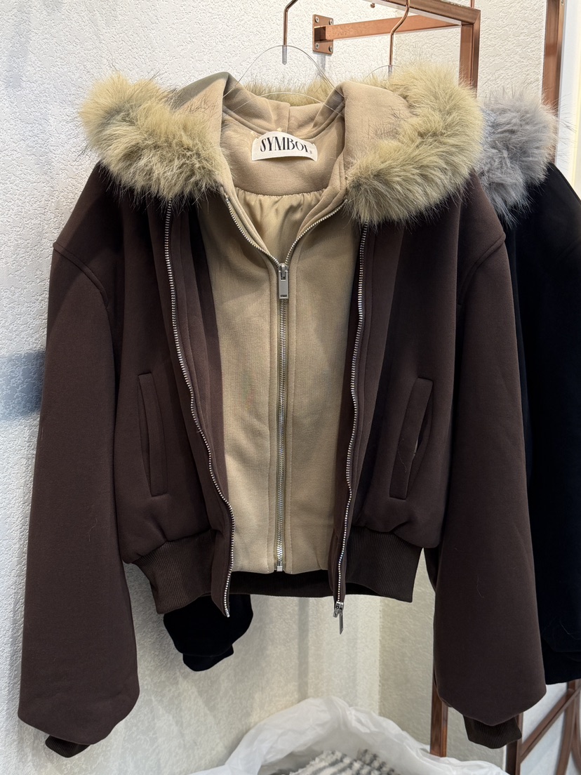 SYMBOL東大門㊣直郵女士新款時尚夾克連帽拉鏈衫假兩件雙排扣SYMBOL夾克圖色2