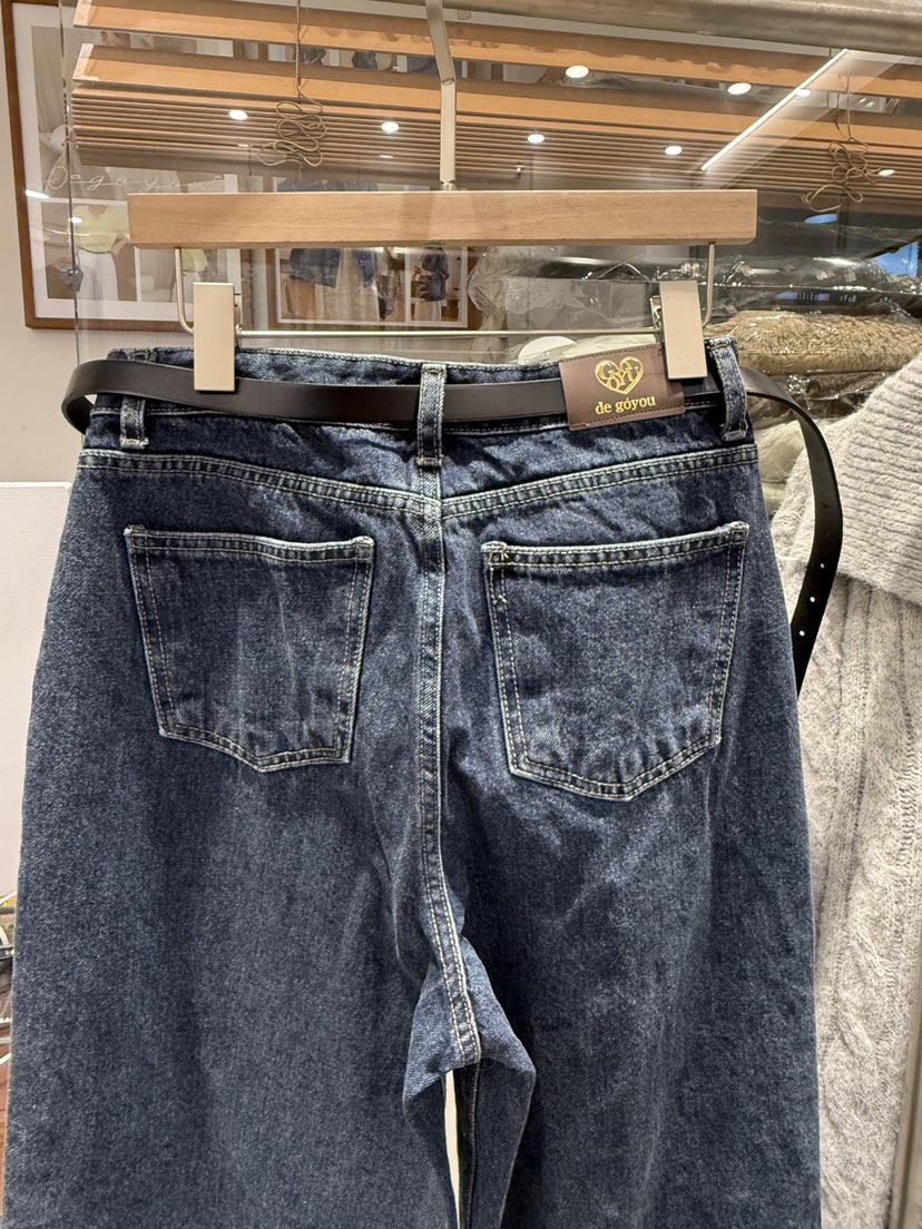 DE GO YOU東大門㊣實拍女士新品休閑牛仔褲不含腰帶闊腿褲羊毛拉絨DE GO YOU牛仔褲