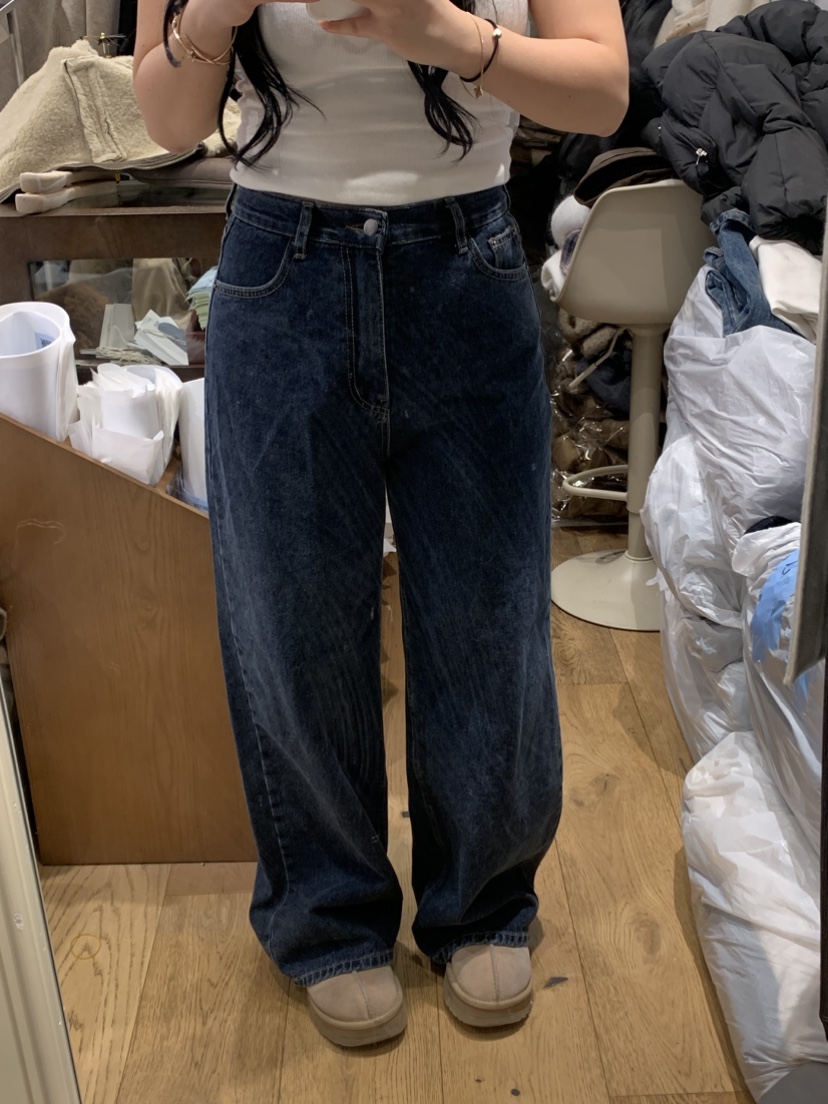 DE GO YOU東大門㊣實拍女士新品休閑牛仔褲不含腰帶闊腿褲羊毛拉絨DE GO YOU牛仔褲