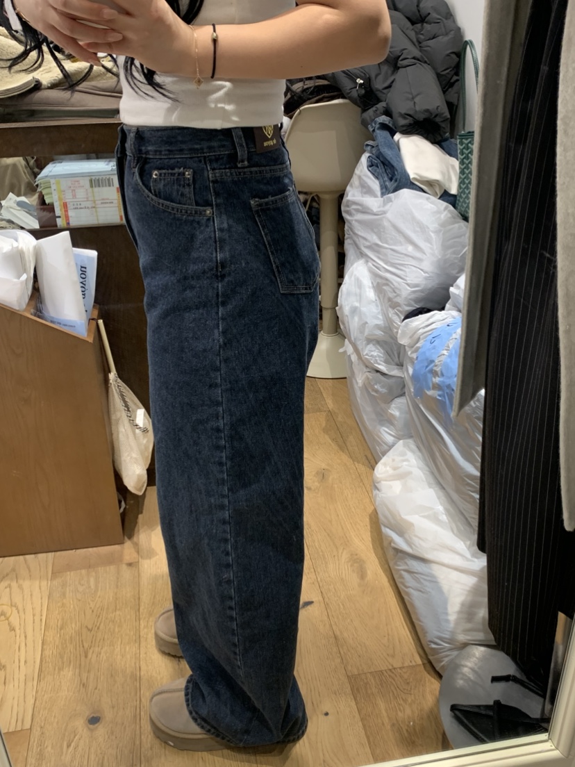 DE GO YOU東大門㊣實拍女士新品休閑牛仔褲不含腰帶闊腿褲羊毛拉絨DE GO YOU牛仔褲